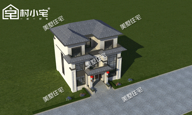 原创12x12米欧式别墅一层双床老人房二三层大进深干湿分离卫浴带品字