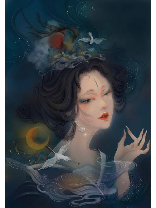 古风插画古风插画中的仙气鹅蛋脸少女