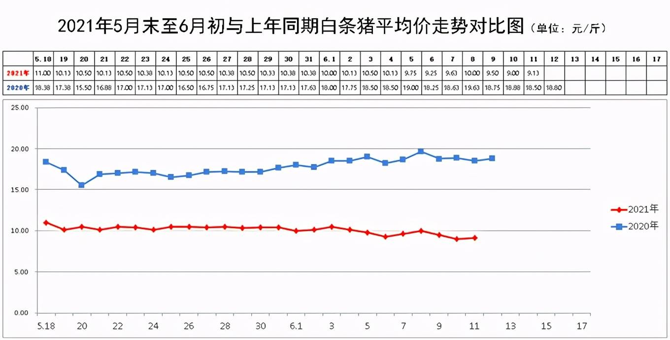 北京新发地市场白条猪价格走势(2021.6.5-2021.6.11)