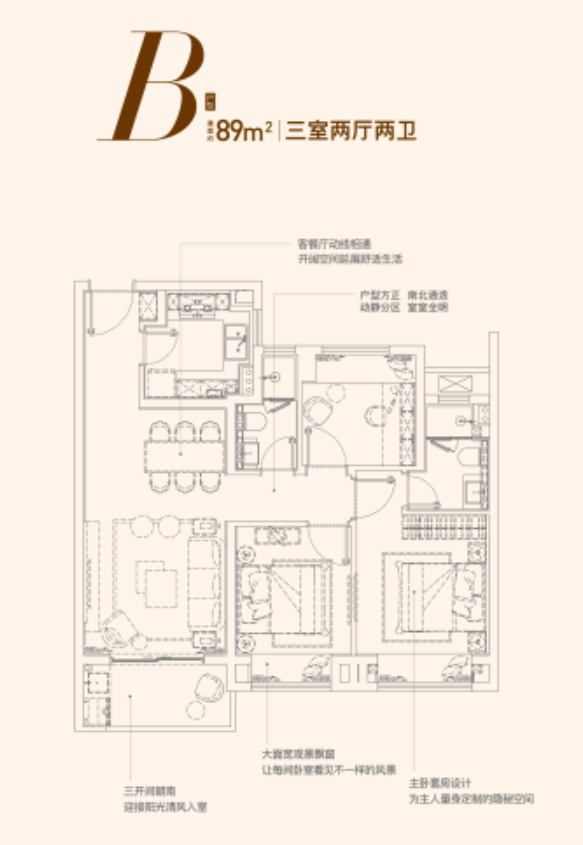 禹洲天境·雍锦府的户型都有很大的亮点,全明户型的设计,通风和采光都