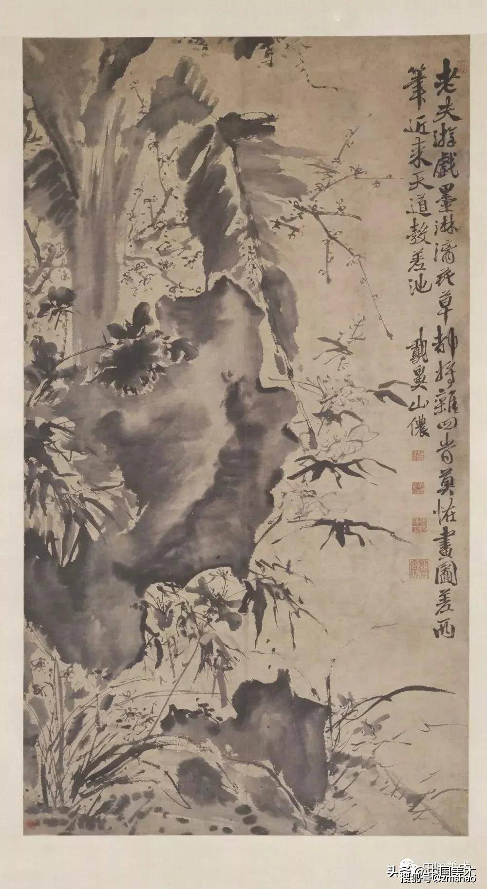 牡丹蕉石图 纸本墨笔 120.6cm×58.4cm 上海博物馆藏