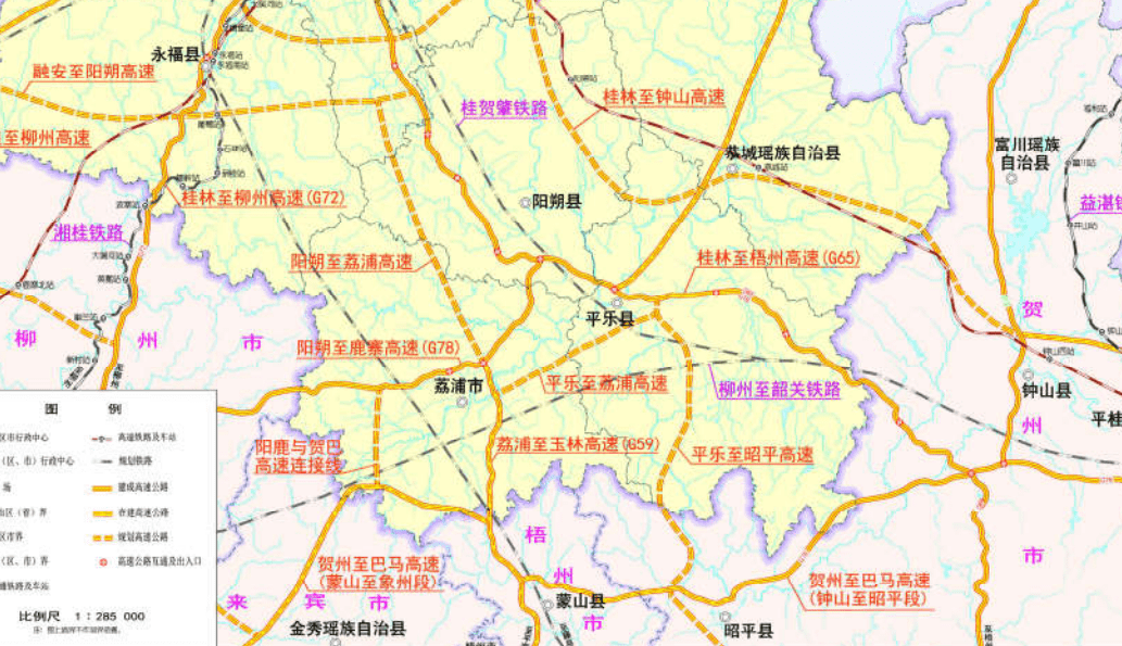 阳朔至鹿寨高速公路也通了,蒙山至象州和荔浦至平乐高速都要建