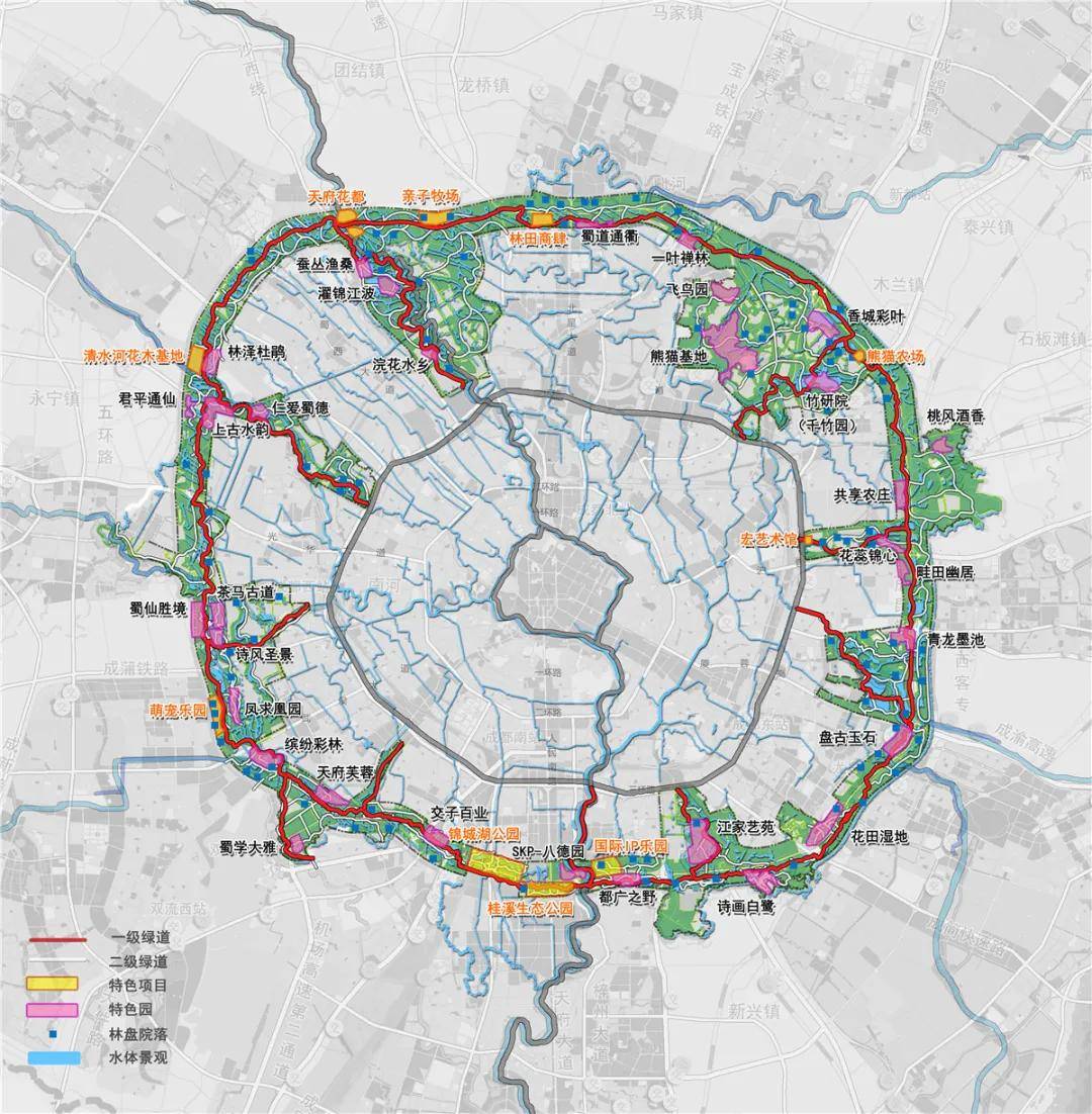 环城生态公园串联区域示意 图据:成都天府绿道建设投资集团有限公司