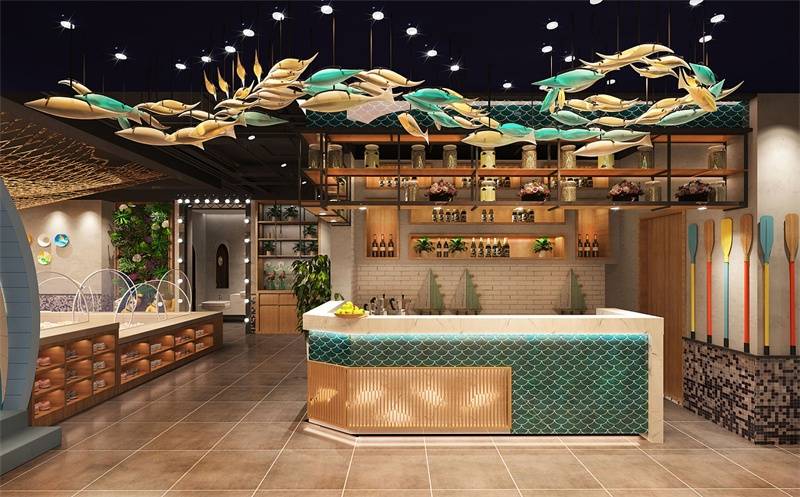 海洋主题餐厅设计,乐清铁定鲜餐厅