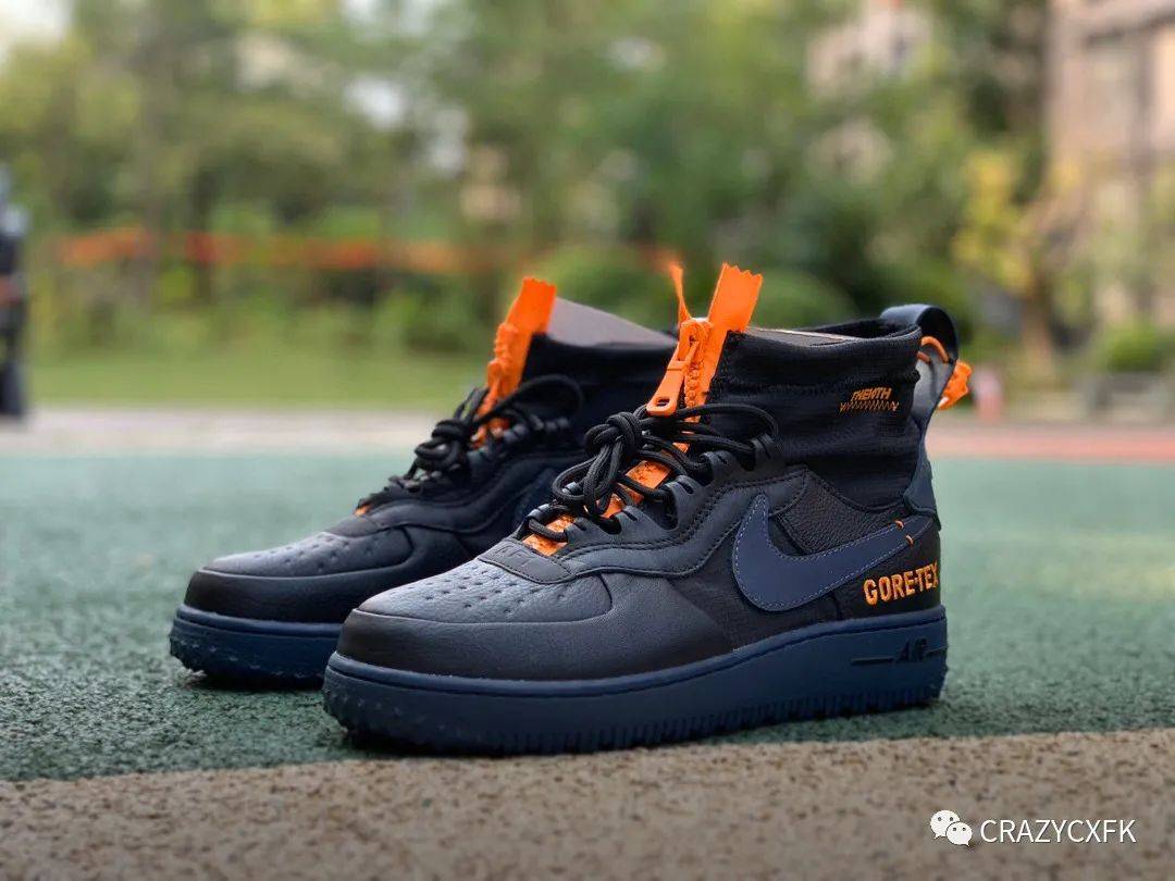 耐克黑橙联名airforce1wtrgoretex空军一号高帮机能防水运动鞋