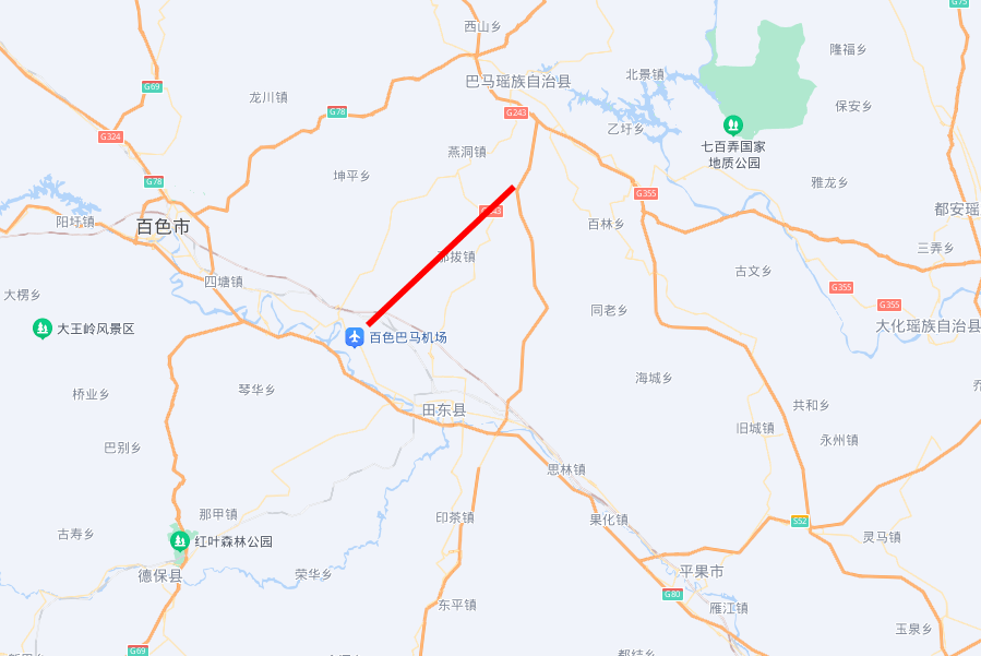 百色巴马机场高速公路起于巴马至田东高速公路朔良北枢纽互通(规划)