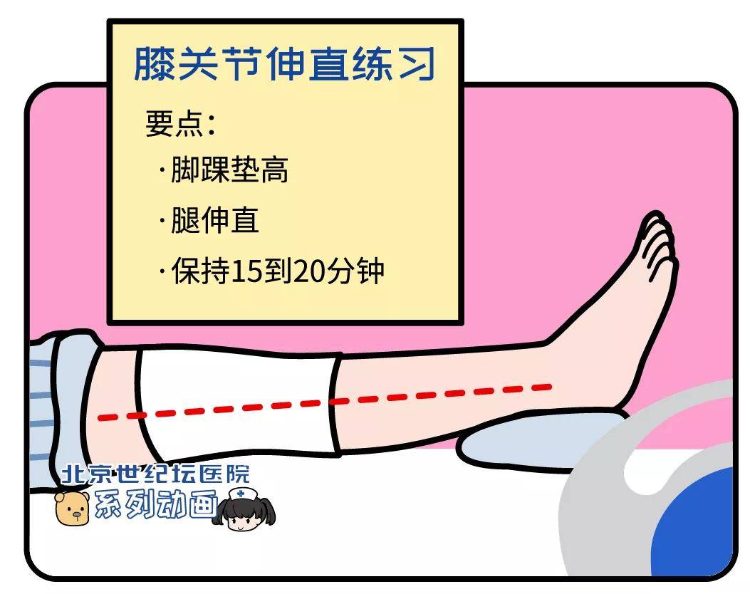 术后要抬高患肢·脚尖高于心脏·尽可能多做·膝盖伸直不回弯