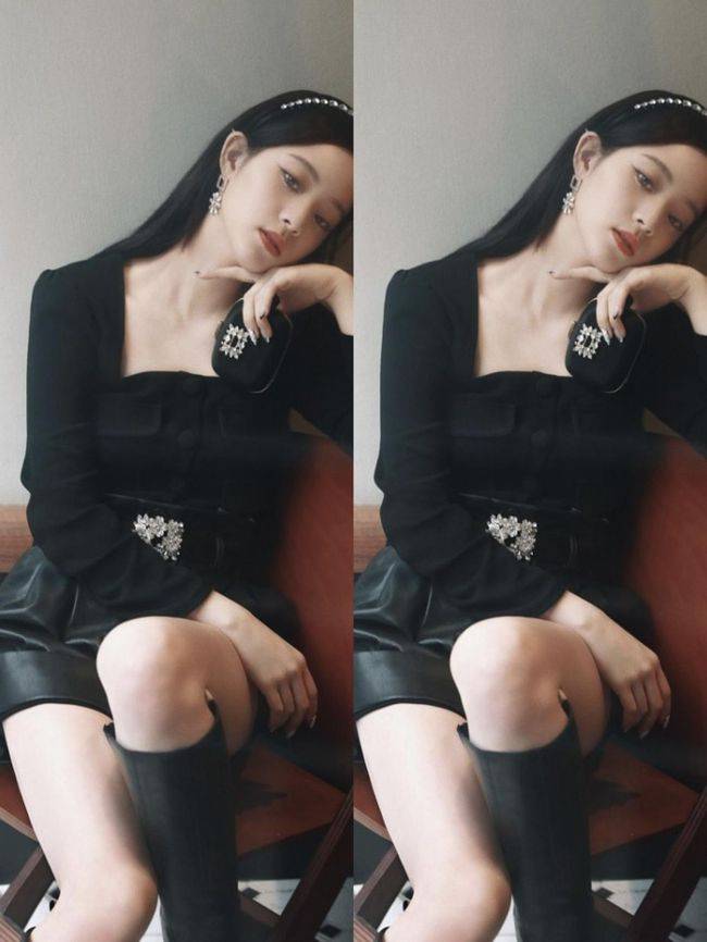 欧阳娜娜虽然长相甜美,但是穿衣真的很有个性_黑色_形象_皮短裤