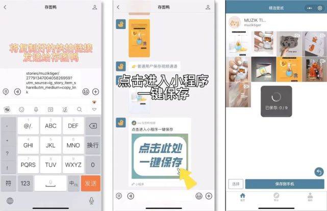将复制好的ins链接发送给存图鸭,等待系统解析完毕后进入小程序一键存