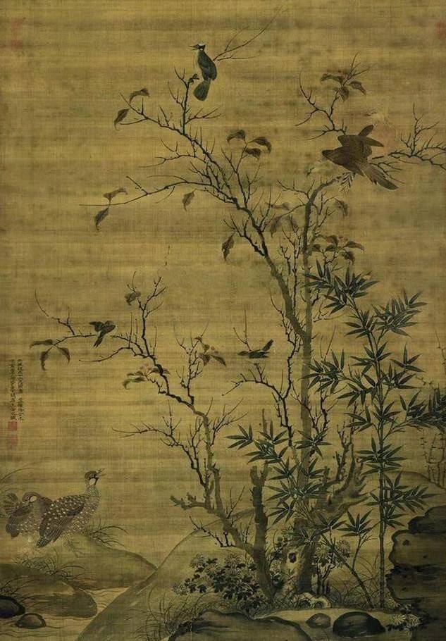 元代花鸟画家王渊以无彩胜于有彩将院体花鸟转向文人情趣