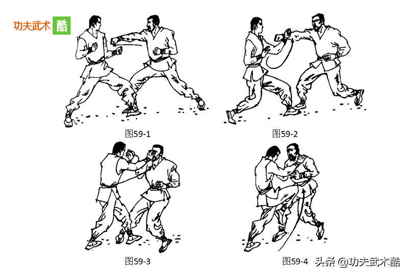 近身格斗时,此招狠毒而有效,上戳眼,下撞裆,指上打下,虚虚实实.