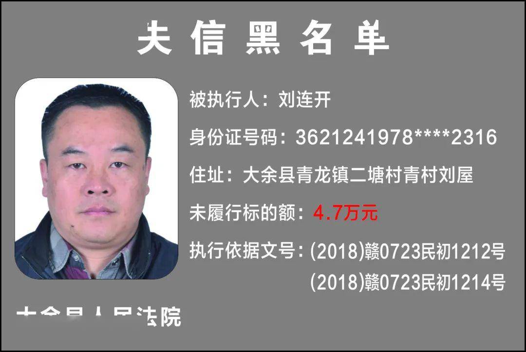 大余县人民法院公布失信被执行人名单2020年第2期