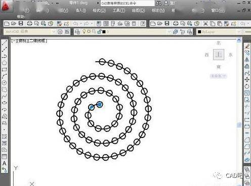步骤一:如下图所示,想让圆沿着螺旋线阵列.