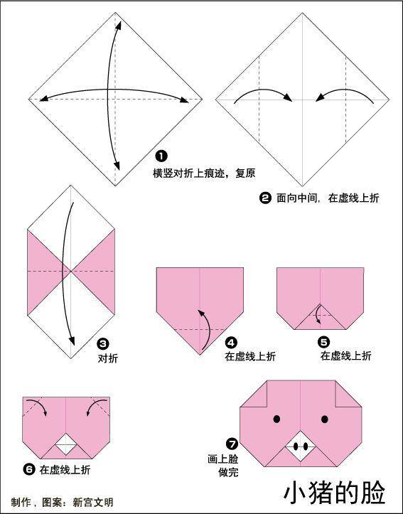 最后,用勾线笔画出眼睛和鼻子 一个十分简单的小猪就折好了