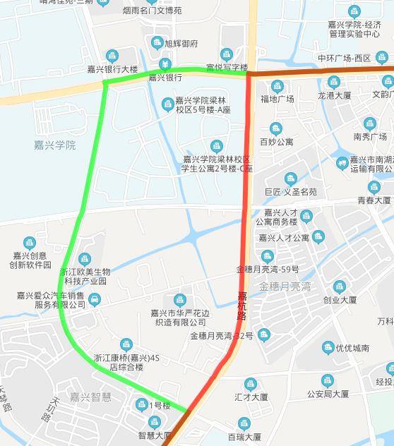 临时取消停靠站点:嘉杭路城南路,嘉兴学院梁林校区  临时新增停靠