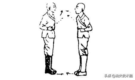 右臂屈肘向左环击,左手抓右手腕,以壮臂之力; 乙:右脚后退一步,两拳变