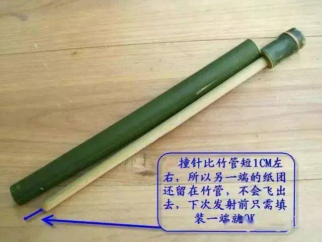 是采用一段竹子,利用气压的原理制作的玩具,是当年男孩子们自制的"