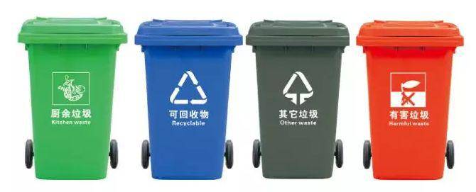 另外,一些小区的四分类垃圾桶可能颜色和桶的形状有差异,但分类标准