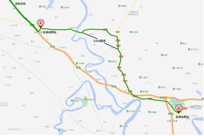 (2)南宁—苏圩方向:南宁市区→210国道→032县道→苏圩镇 扶绥收费站