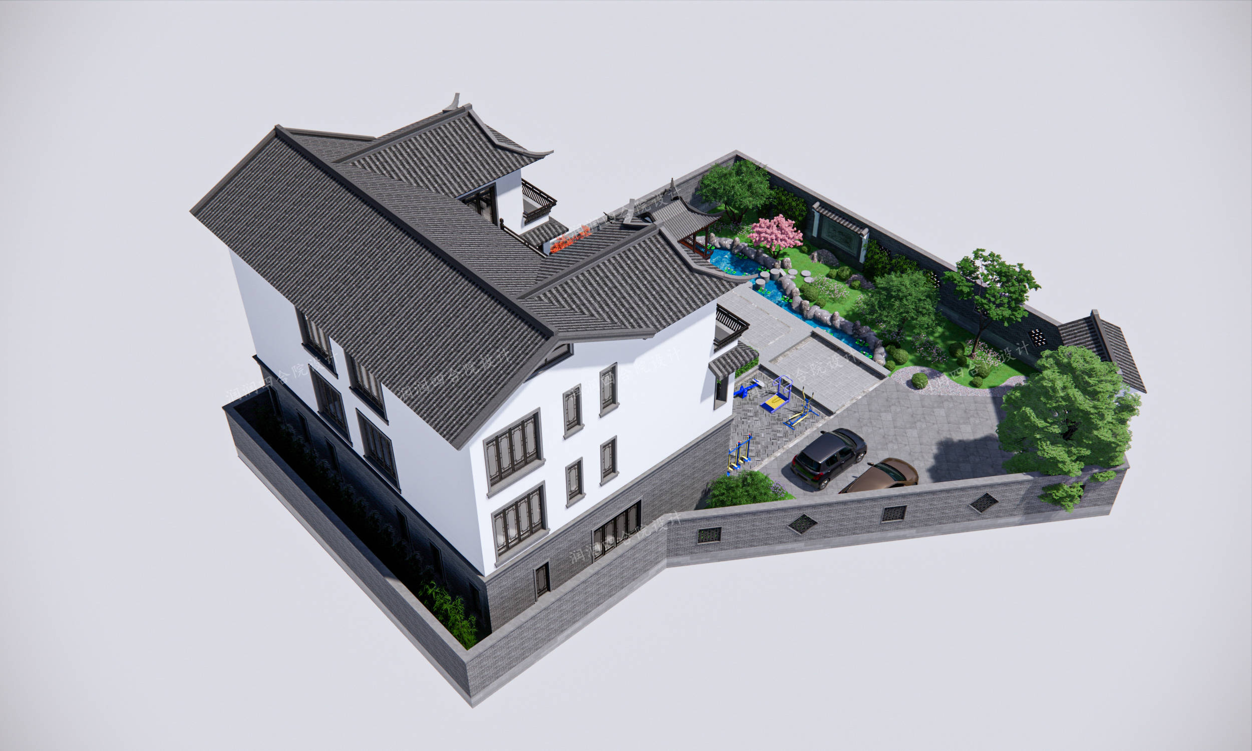 湖南汝城农村新中式三合院带400平米前庭花园——润润
