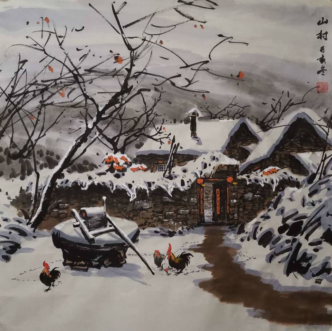 《山村》 68x68cm