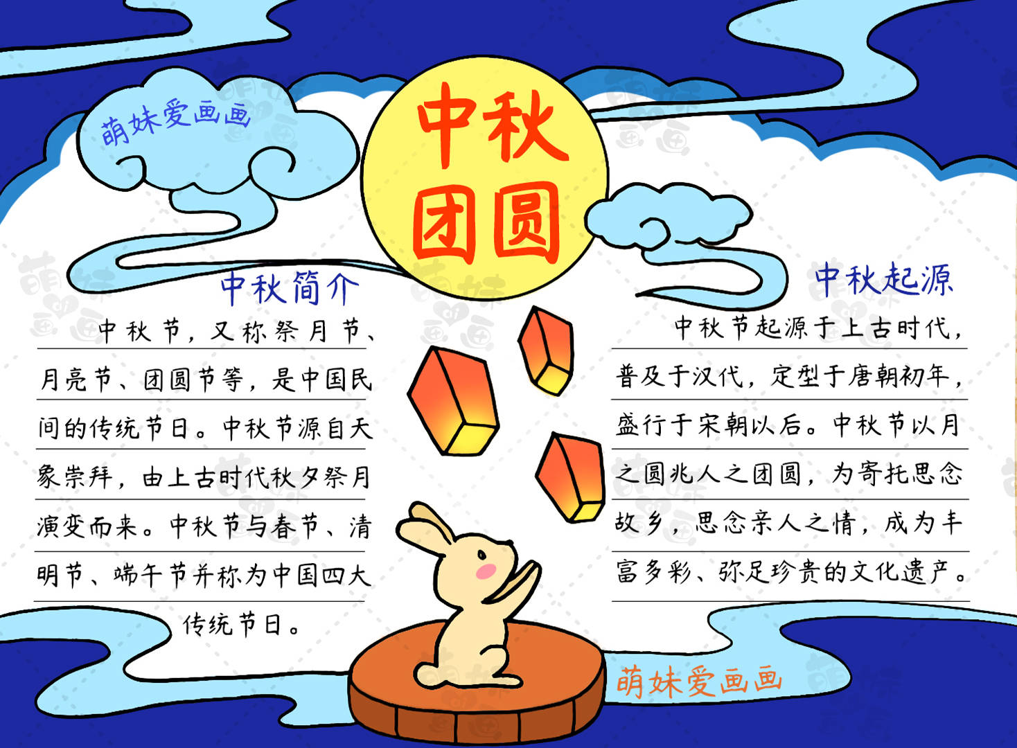 简单漂亮的中秋节手抄报简笔画合集,含文字内容