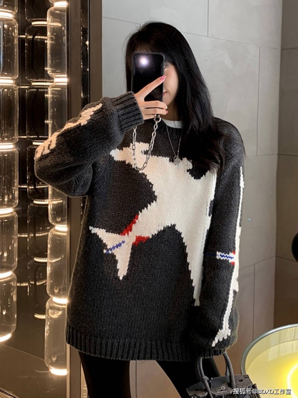 lv21fw飞机提花圆领毛衣