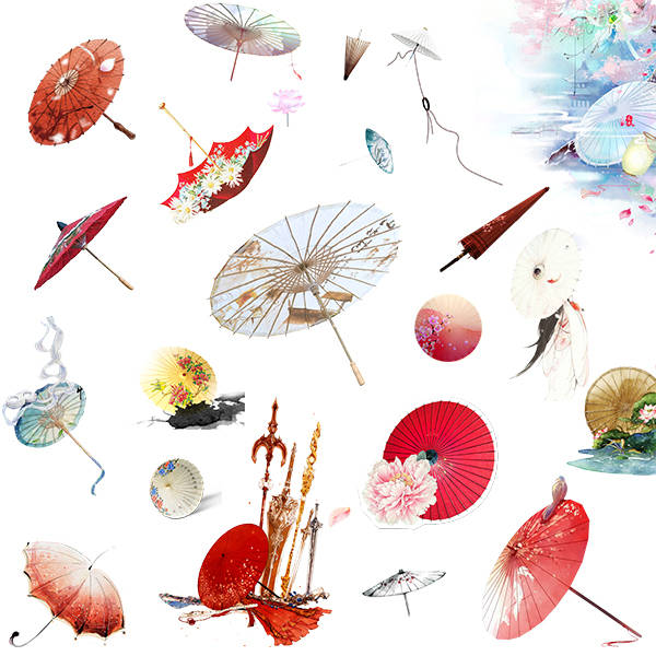 【第22期】古风手绘水彩中国风油纸伞png免抠素材