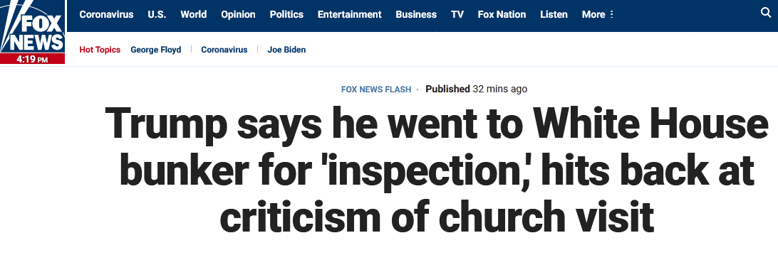 示威|特朗普否认示威当晚曾被带入白宫地下掩体避难：我是白天下去的，那是“视察”
