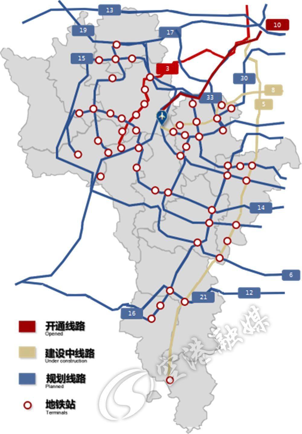 17条地铁总里程205km占成都市12%站点77个成都规划地铁最多,里程最长