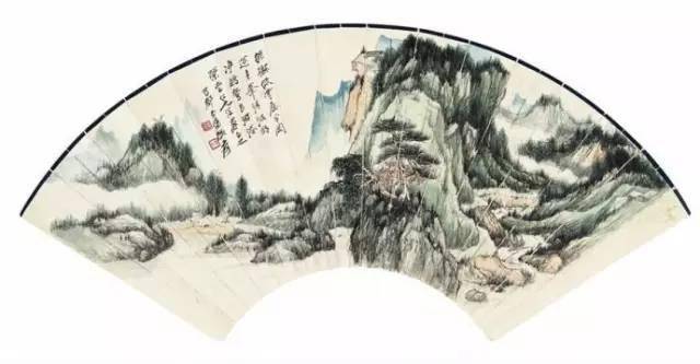 張大千  山水扇面 張大千 儗宋人青綠山水扇、行書自寫詞| Zhang Daqian (Chang Dai