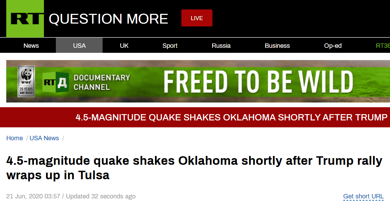 佩里|美俄克拉荷马州发生4.5级地震，特朗普此前刚举行完竞选集会