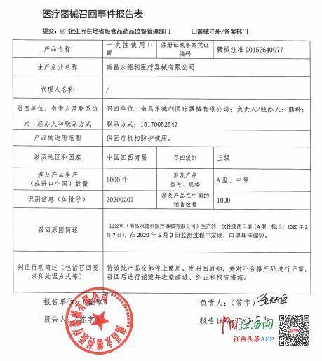 江西|江西多家公司紧急召回口罩9.7万个，相关批次信息公布