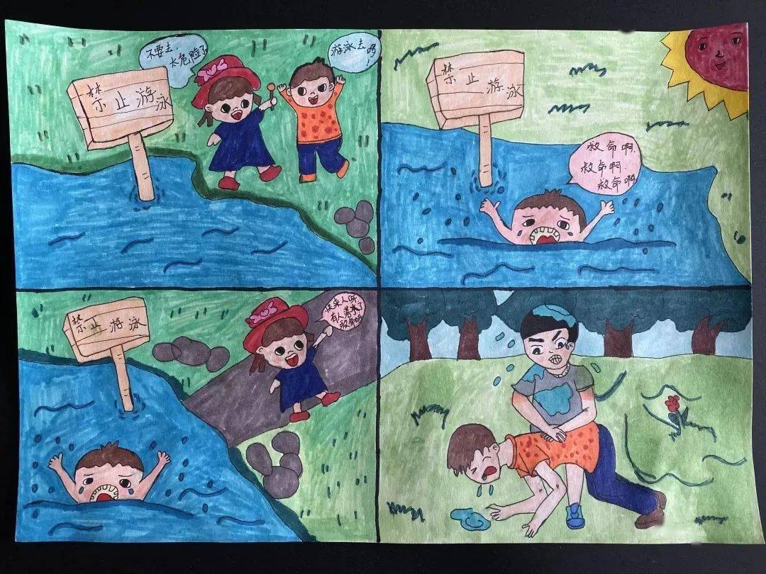 溺水的绘画图片大全 一二三年级画防溺水手抄报 2020中小学生防溺水