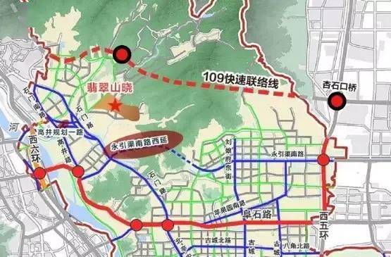 109快线横贯五里板块,其中  西五环到六环军庄全长13公里,高速公路