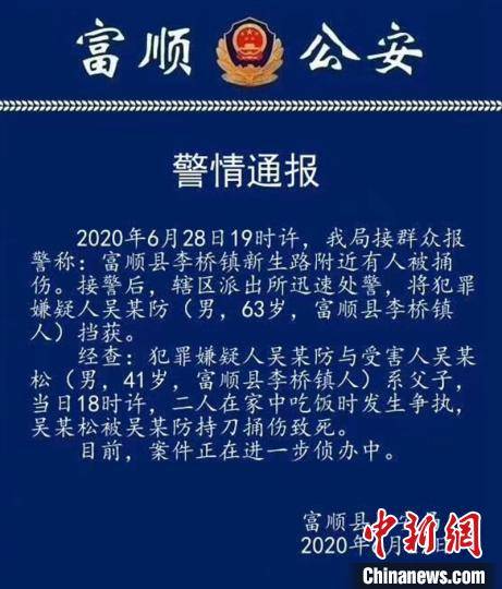 因发生争执 63岁父亲持刀将41岁儿子捅伤致死