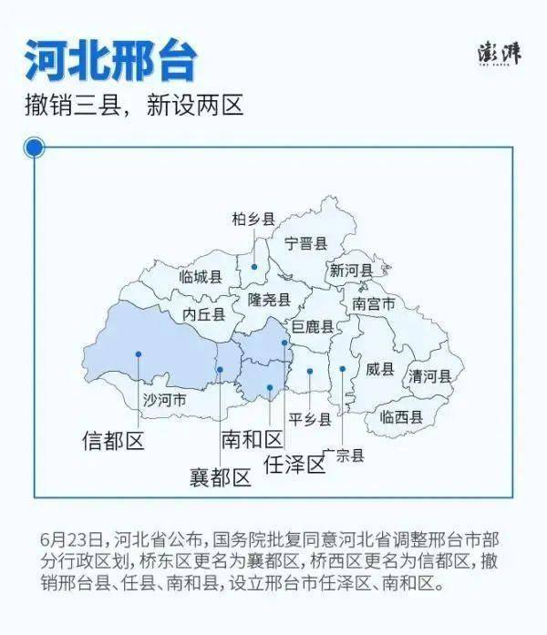 6月23日,河北省公布,国务院批复同意河北省调整邢台市部分行政区划