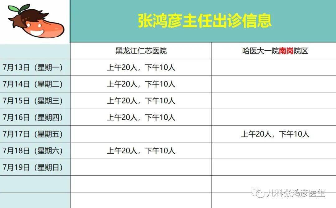 张鸿彦主任出诊信息