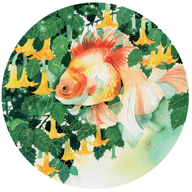 鱼在花间游转用水彩绘制的金鱼世界原来这么美