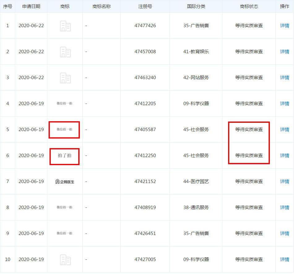 商标|腾讯申请多个“拍一拍”相关商标，状态为“等待实质审查”