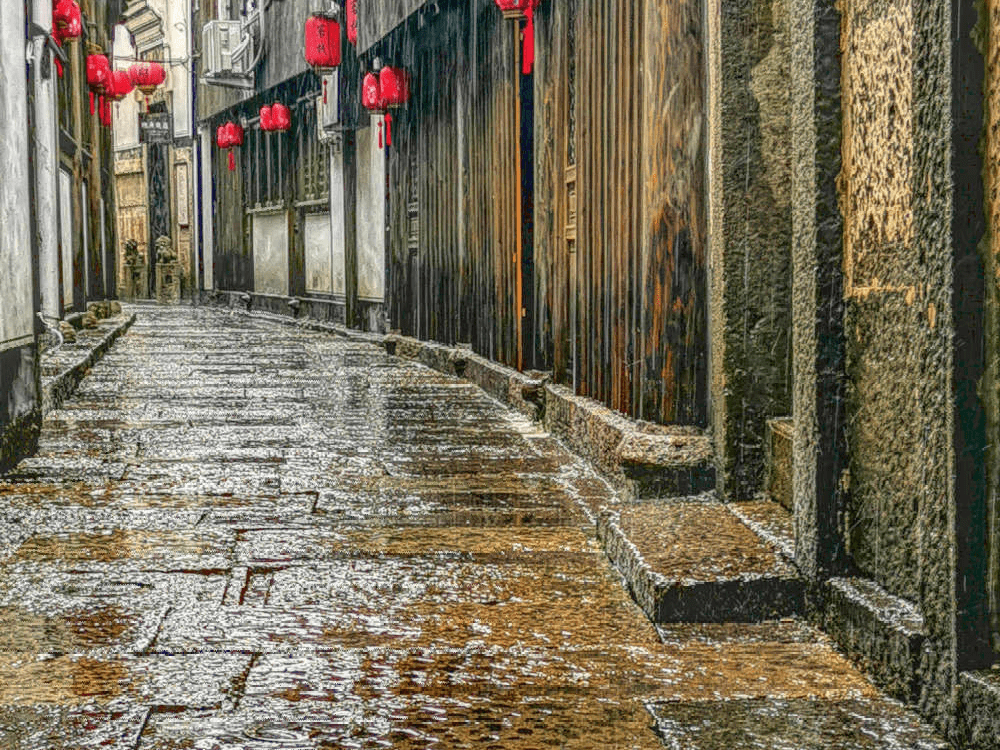 近日里的安昌 阴雨绵绵 雨中江南的柔和缱绻一览无余 一切都变得诗意