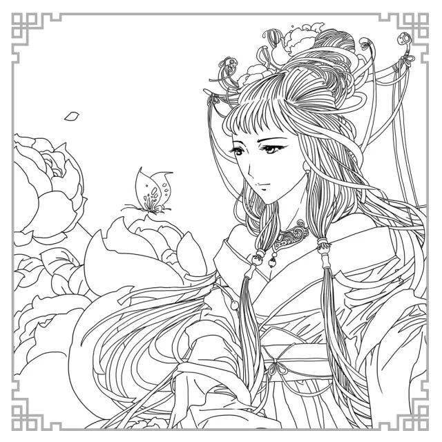 【最美古风】线稿素材,黑白线措手绘古风人物素描线稿