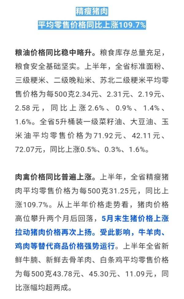 肉禽|肉禽鱼价格都在涨！上半年江苏居民消费价格同比上涨3.9%