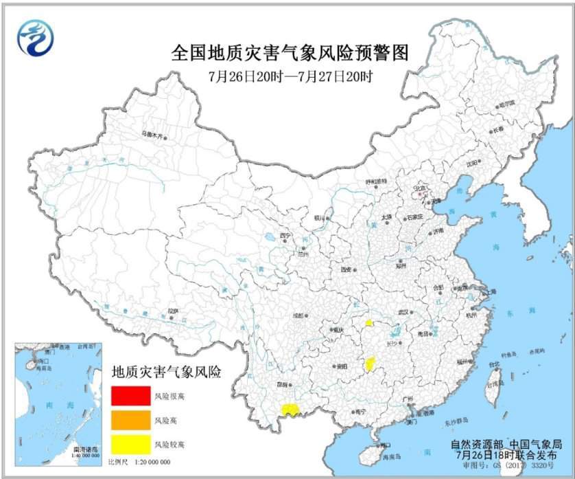 黄色预警：湖北、湖南、云南发生地质灾害风险较高