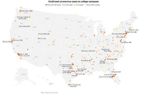 美媒调查：270所美精英大学超6300人确诊病毒已渗透校园
