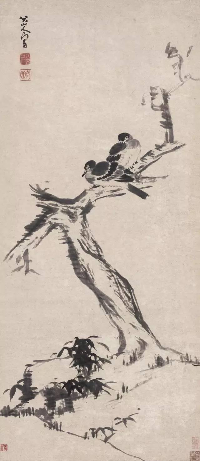 中国字画・純手工三尺画・八大山人・山水画・肉筆紙本】・置物・古賞物