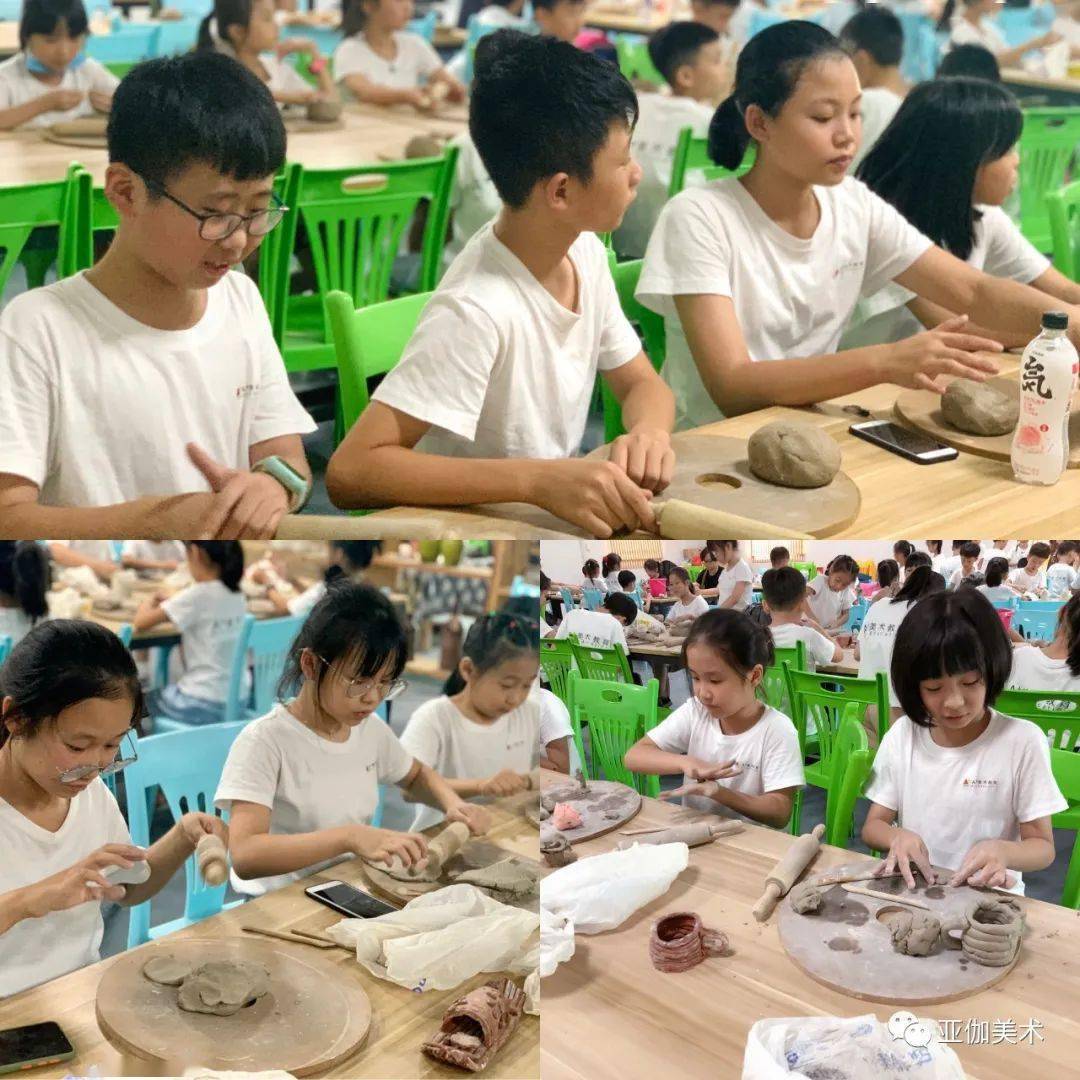 在陶艺老师的手中逐渐成型,孩子们也迫不及待动起手来,在兴致勃勃的