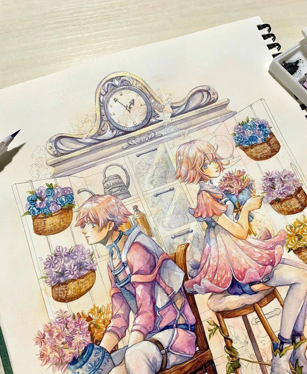 场景华丽透亮的水彩动漫画