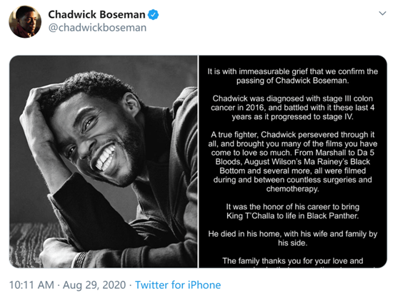 “黑豹”去世冲上推特热搜一，网友悼念：《黑豹》不仅是一部电影，更是对黑人群体的鼓舞！_博斯曼