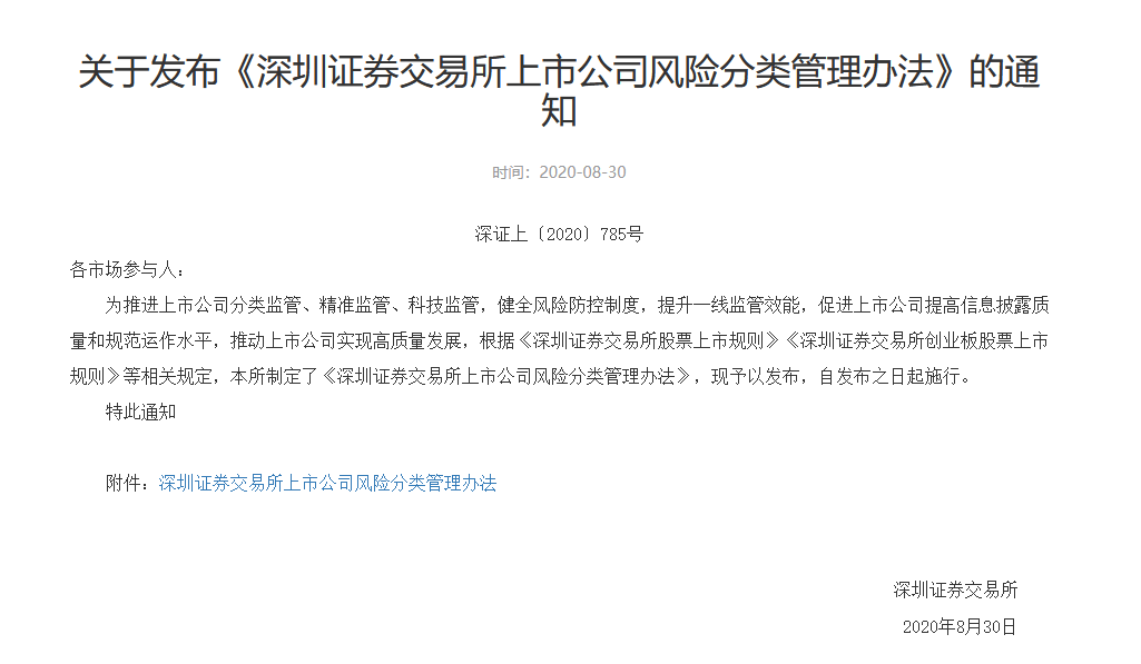 进行|深交所将对上市公司风险进行分类管理，分为四个等级